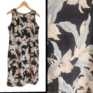 Vintage Shannon Marie Hawaii Floral Shift Dress Sz L Black Blue Cream